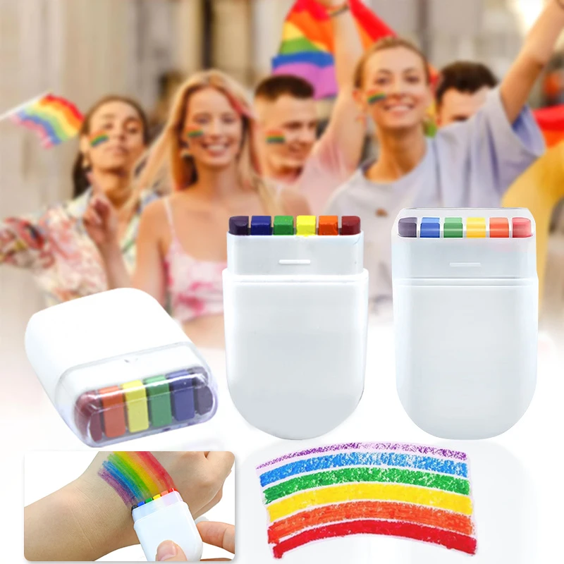 Juego de pintura facial de arcoíris de 6 colores, crayones faciales fáciles de aplicar, arte facial portátil extraíble en barra de Color facial para fiestas y festivales