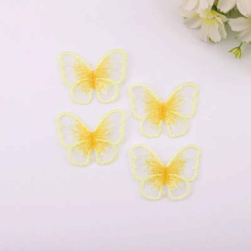 30 Uds./lote parche bordado de encaje de tela de mariposa multicolor coser en poliéster DIY