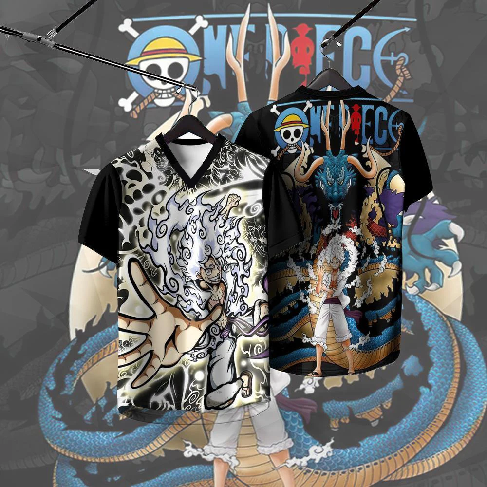 

One Piece Luffy Gear 5 Vs Kaido Anime V-neck T-shirt Men's Women's Full Sublimation Print Casual Streetwear Top