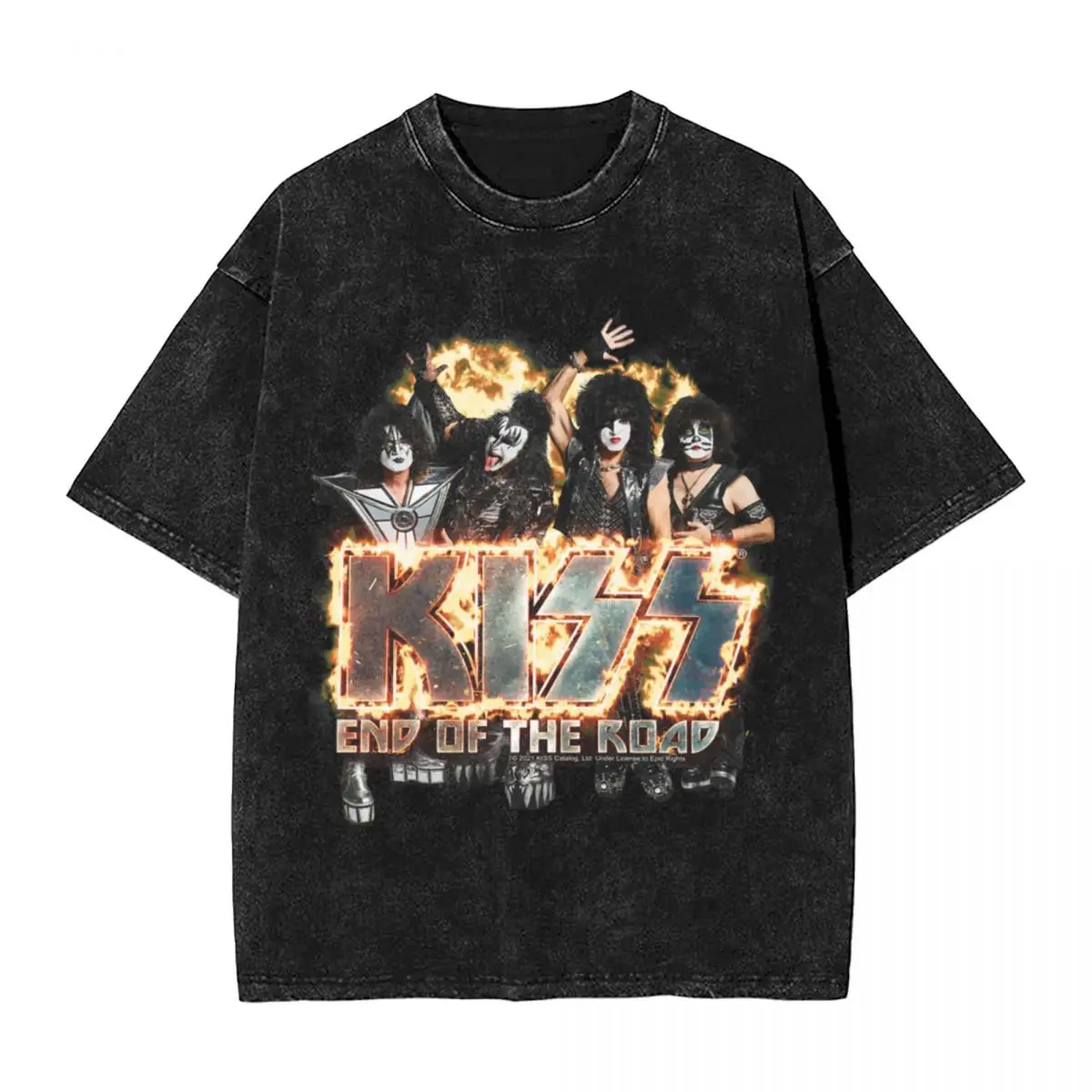 KISS The Band - End Of The Road On Fire Logo Retro Chic Camisetas vintage de gran tamaño