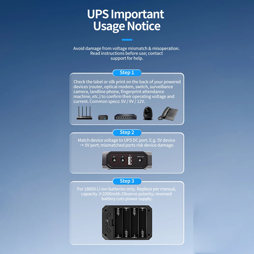 10400mAh USV-Notstromversorgung DC 12V 9V 5V Ausgang 18650 Abnehmbare Tragbare USV Unterbrechungsfreie Stromversorgung für WLAN-Router – Detail 9