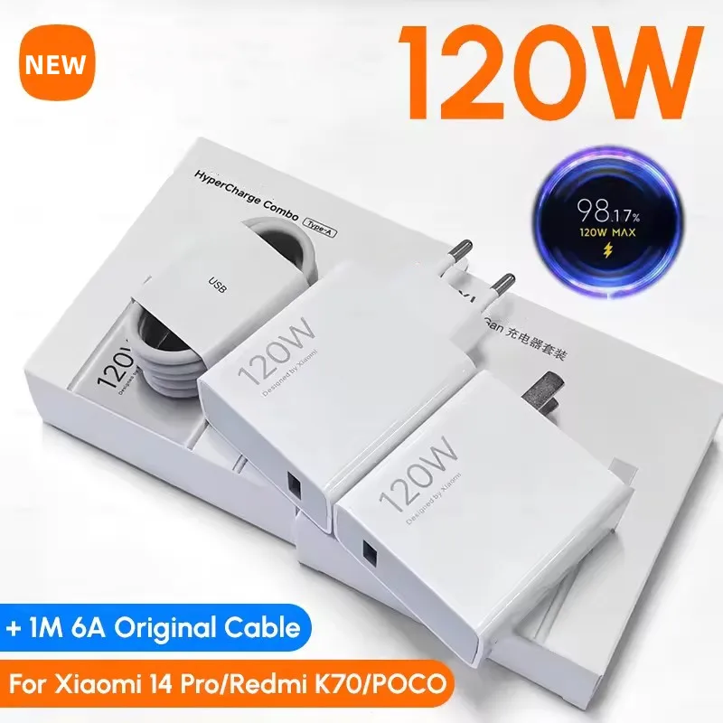 

Зарядное устройство Xiaomi 120W EU/US, турбо-зарядка, адаптер, кабель USB Type-C для Mi 17, 15, 15T, 14, 14T, POCO F7, X8, X7 Pro, Redmi Note
