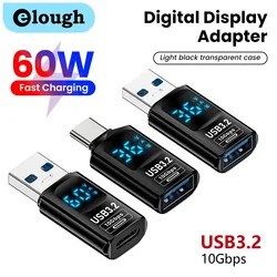 Elough USB3.2 Adapter USB to Type C OTG 10Gbps Data Transfer QC36W PD60W Fast Charging For iPhone 16/15 Samsung adaptador tipo c