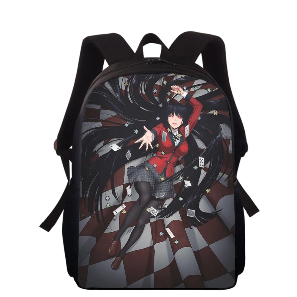 Kakegurui Jabami Yumeko Primary School Bags para Crianças, 3D Print, Students Book Bags, Boys and Girls Back Pack, 16"