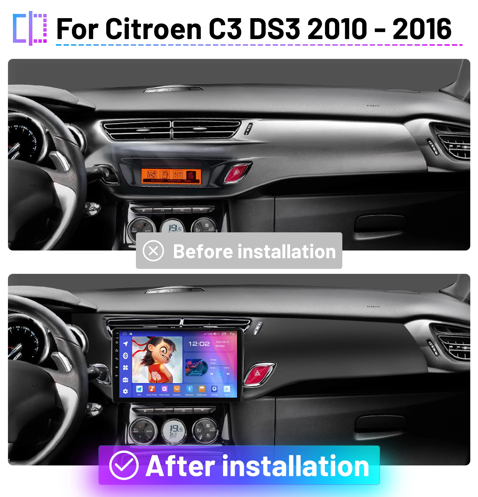 Autoradio Carplay Android Auto Wireless 8Core 4G wifi Radios Multimedia Automotive 2Din Android For Citroen C3 DS3 2010 - 2016