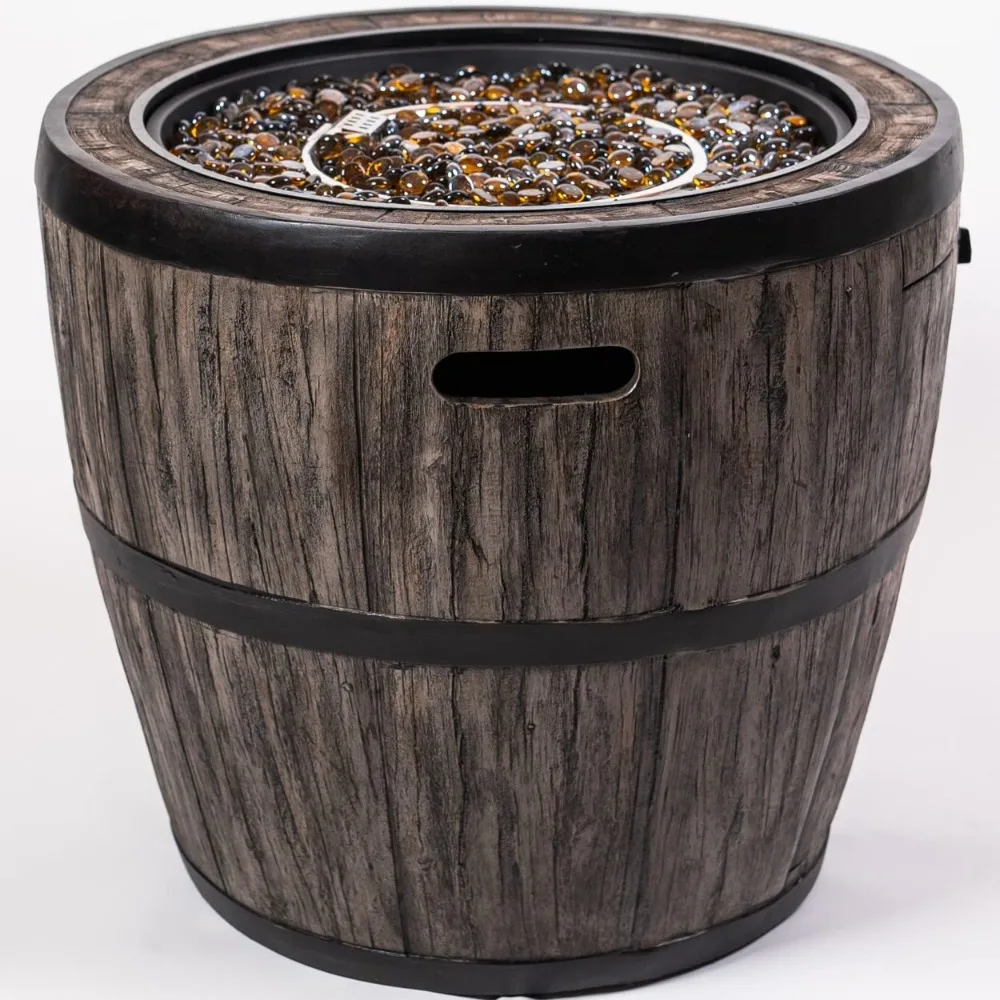 

27" W x 24" H Outdoor Wine Barrel Gas Fire Pit with Fire Glass - Ideal for Patios/Cafes - Model FP0121-P