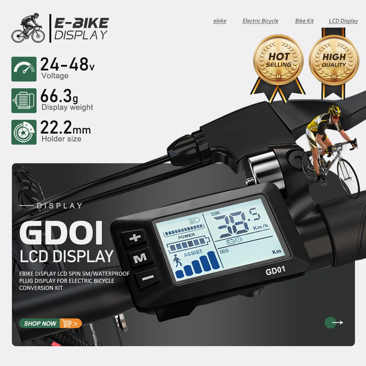 GD01 24V 36V 48V Electric Bike LCD Display Meter Waterproof E Scooter LCD Panel Screen For For Electric Bicycle Conversion Kit