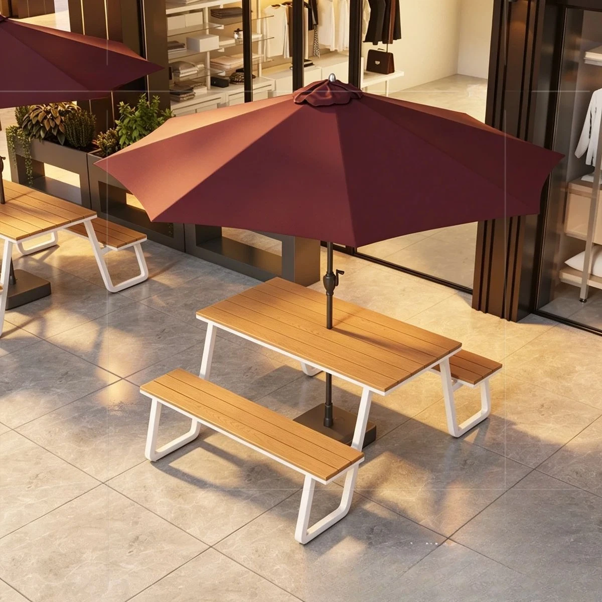 Modern outdoor courtyard table and chair combination, integrated leisure with umbrella, scenic area hotel dining table and chair