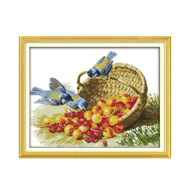 Bird and fruit cross stitch kit 14ct 11ct pre stamped canvas cross stitching animal lover embroidery DIY handmade needlework