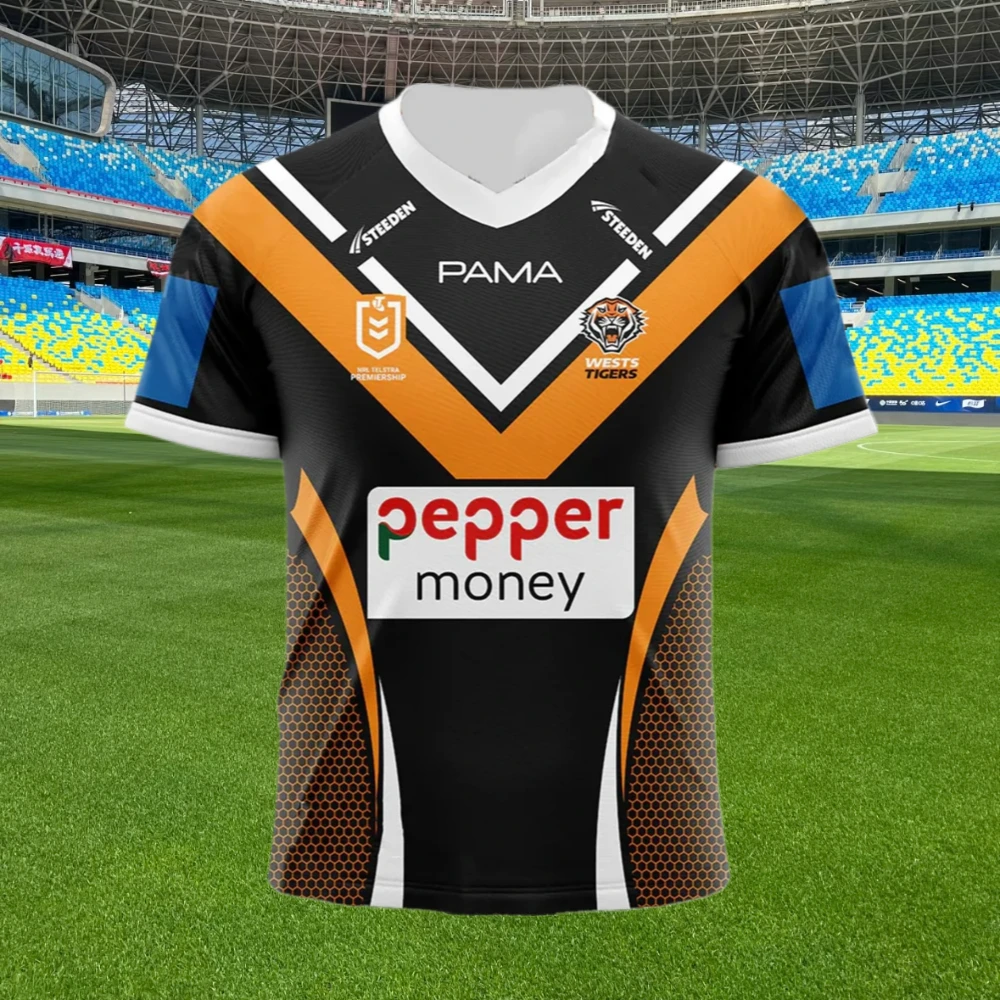 

Домашний трикотаж Wests Tigers 2025, австралийский унисекс, трикотаж для посетителей, футболка New Seasons с 3D принтом NRL, комплект для регби для взрослых