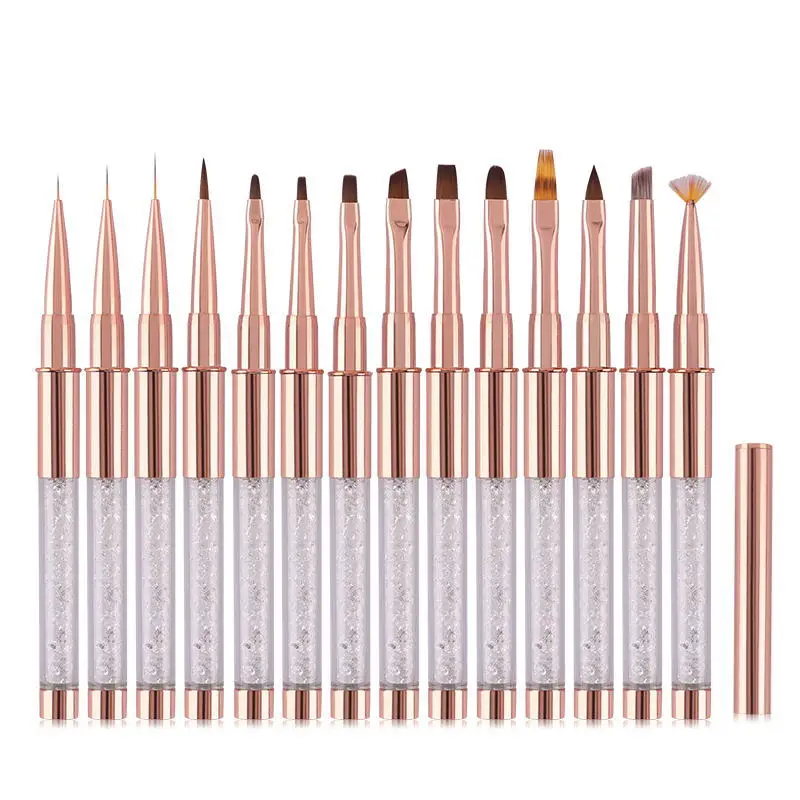 

Rose Gold Acrylic Gel Brush UV Gel Drawing Brushes with Cap Rhinestone Metal Handle Salon DIY Manicure Tools