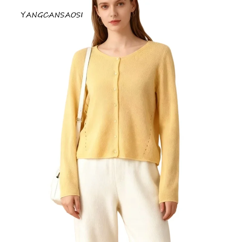 

Seamless Integrated 100% Cashmere Blend Knitted Cardigan Women Versatile Autumn/Winter Loose Comfortable Skin Friendly Sweater