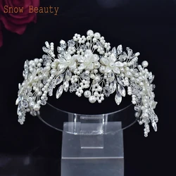DZ023 Fashion Wedding Headpiece Crystal Pearl Hair Piece 2022 Bridal Tiara Dinner Party Headdress For Women Bride Headwear