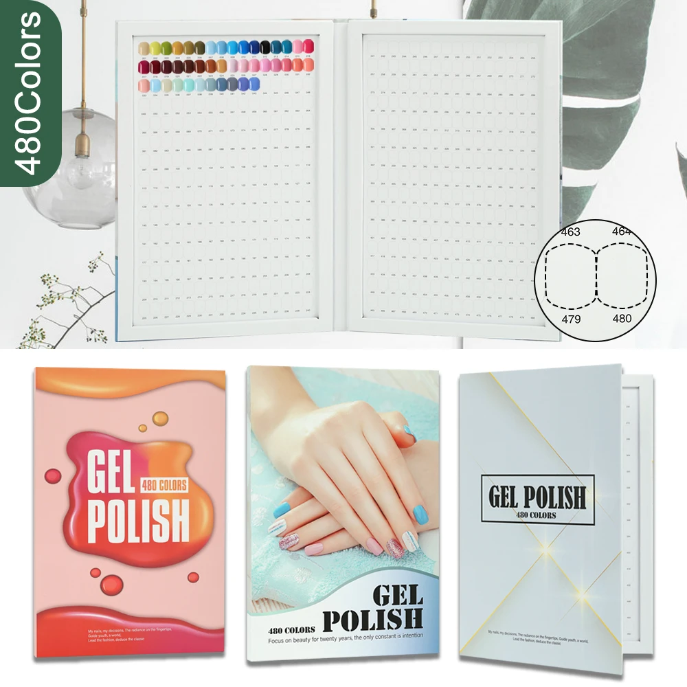 New 480 Nail Color Display Foot Nail Shape Inlaid Color Card Nail Art Sample Book Salon Manicure Tools Showing Shelf
