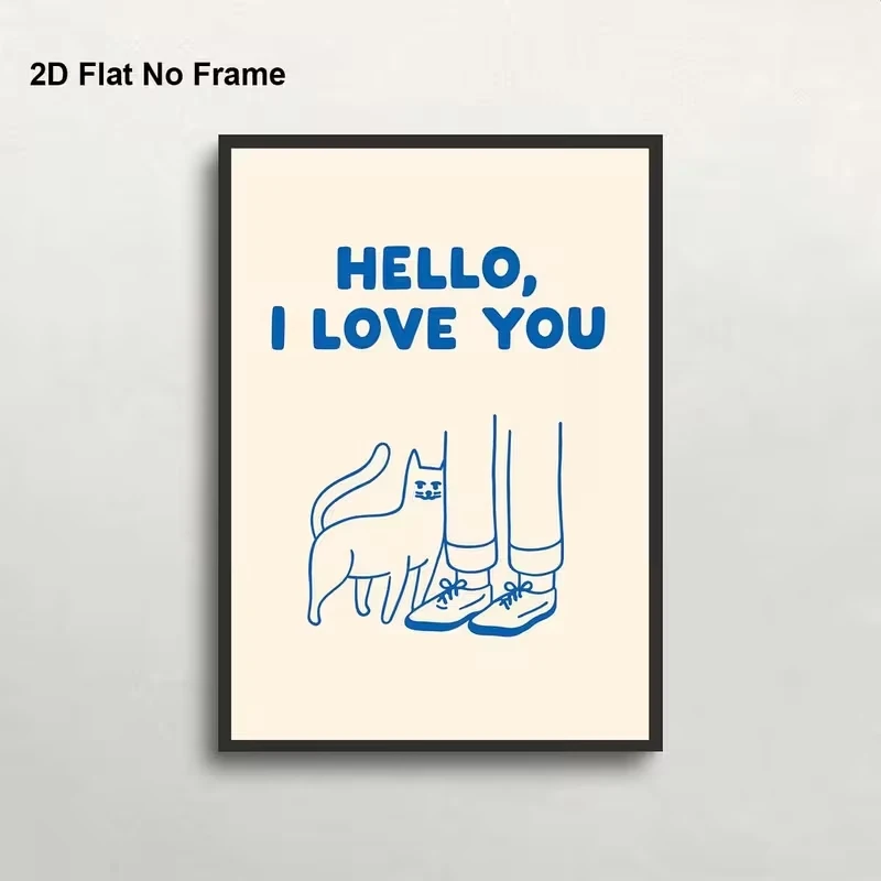 Modern Hello, I Love You Text With Cat Beside Legs Wall Art Print Canvas Painting Poster Picture For Bedroom Home Decor