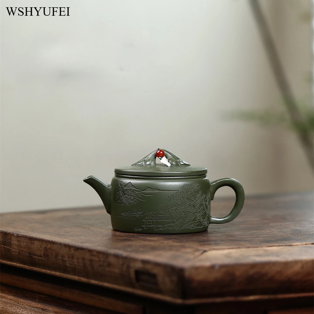 14.7x7.1cm/220cc handmade purple clay teapot original mineral green mud Zen tea pot Kung Fu tea set chinese tea pot 10 holes