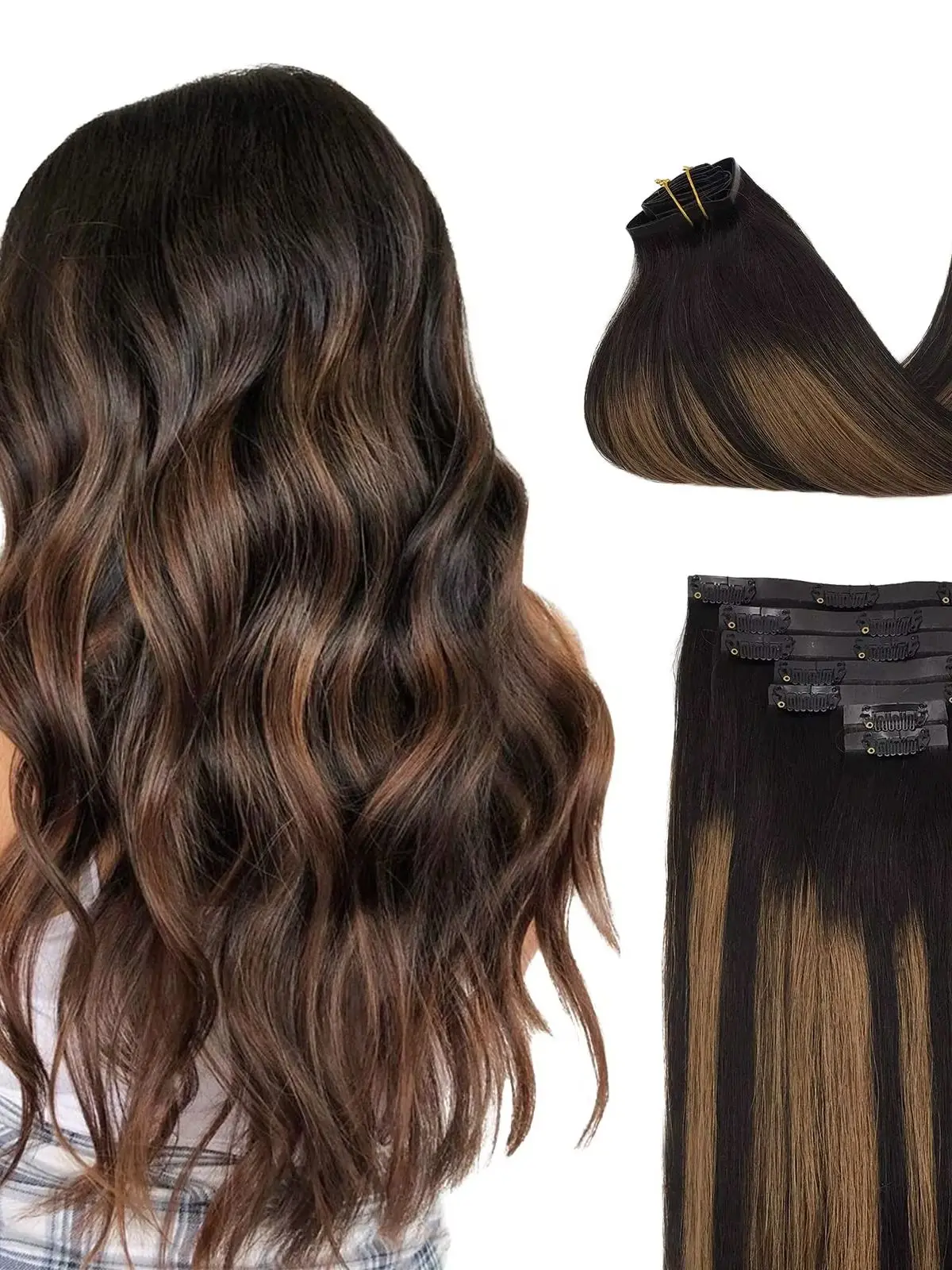 Sunmofavo PU Clip Haarverlängerungen Echthaar Unsichtbare Balayage Ombre Blonde Farbe Skin Weft Remy Haarverlängerungen 150G Mit Clip