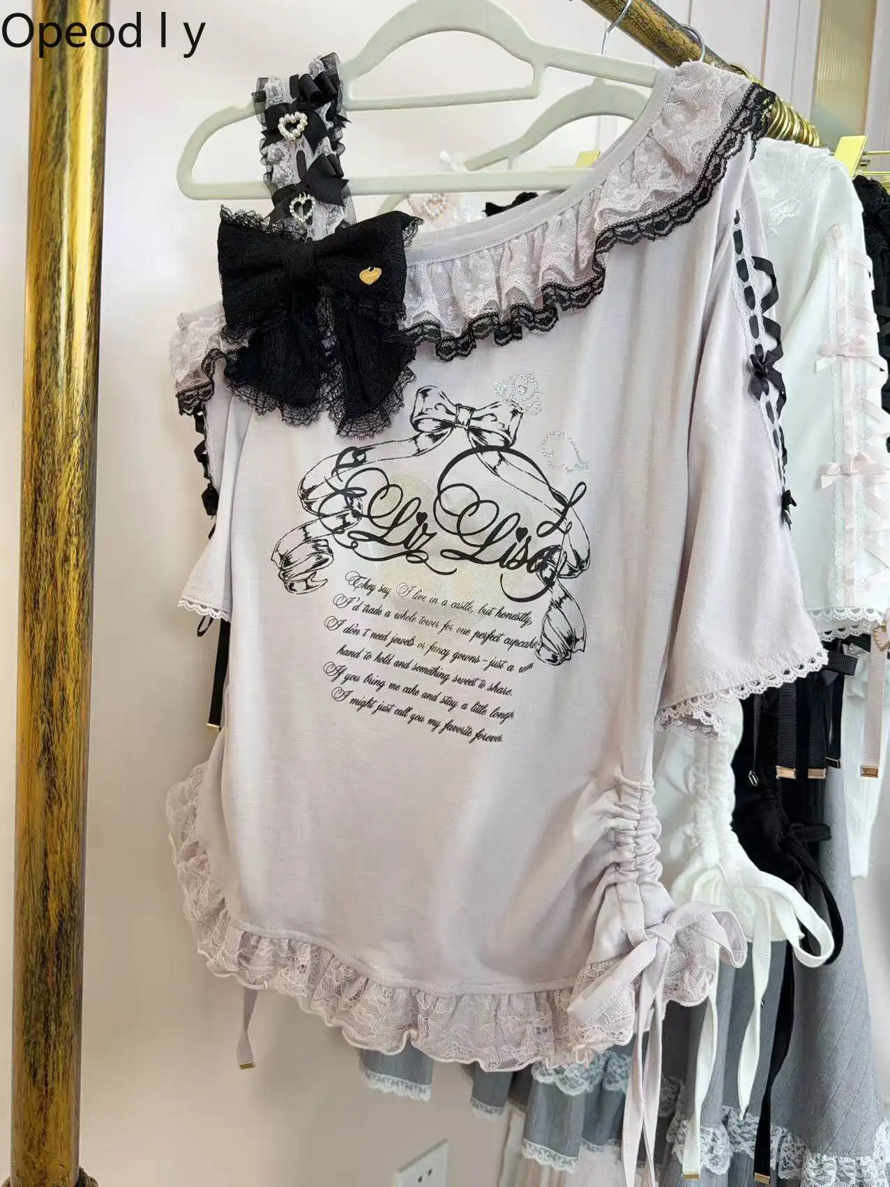 

Summer New Japanese Style Sweet Short-sleeved T-shirt Cute Girl Off-shoulder Bows Fungus Edge Tops T-shirts Womens