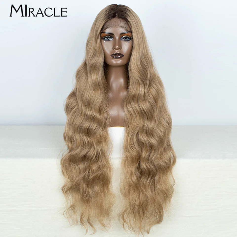 Wunder synthetische Spitze Front Perücke für Frauen lose Welle Ombre blonde Perücken Famale Cosplay Perücke lange gewellte Kunst haar hitze beständig