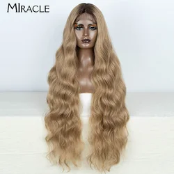 Parrucca anteriore in pizzo sintetico miracolo per le donne parrucche bionde Ombre onda sciolta parrucca Cosplay famosa lunga ondulata capelli finti resistenti al calore