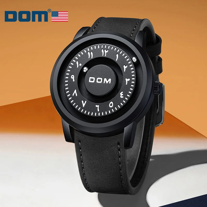 DOM 1769 Man Gift Watch Brand Creative Leather Band Scrolling Beads Quartz Watches for Men Magnetic Force Waterproof Clock