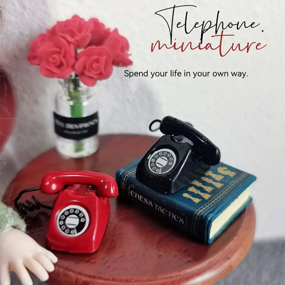 

1:12 Doll House Miniature Simulated Telephone Rotary Vintage Dollhouse Miniature Phone Model Mini Phone Dollhouse Furniture