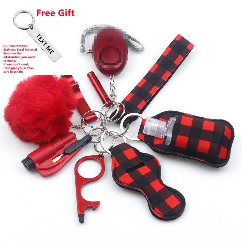 Free Customized Gift 10pcs Women Security Alarm Self-Defence Keychain Set Multi-Function Keyring Girl\'s Safety Insurance Gifts