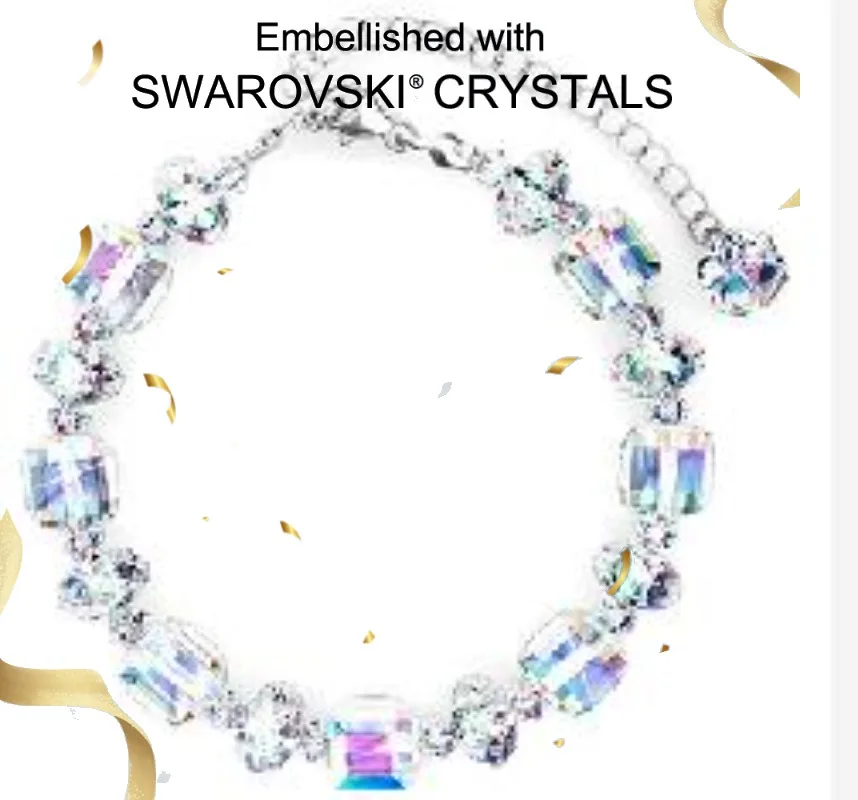 

Daisini 925 Sterling Silver Sparking Cube Crystals from Swarovski Bracelet for Women Geometric Irregular Beads Cuff Bracelet