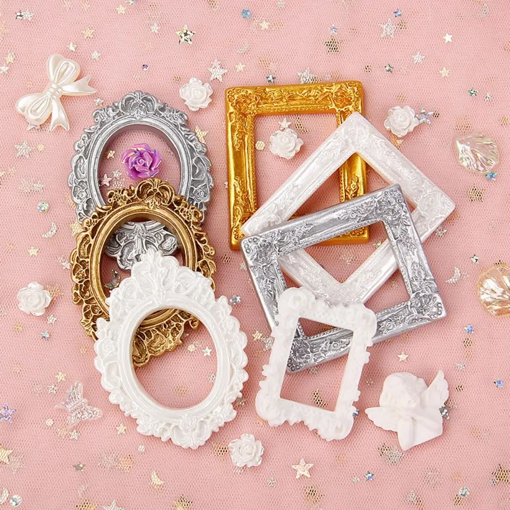 Multiple Styles DIY Resin Photo Frame Rustic 3D Mini Mirror Props Miniature Mirror Small Model Bathroom Supplies