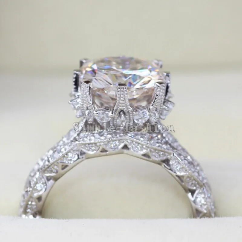 Vintage 8mm Lab Diamond Promise Ring 925 Sterling Silver Engagement Wedding Band Rings for Women Jewelry Gift 2
