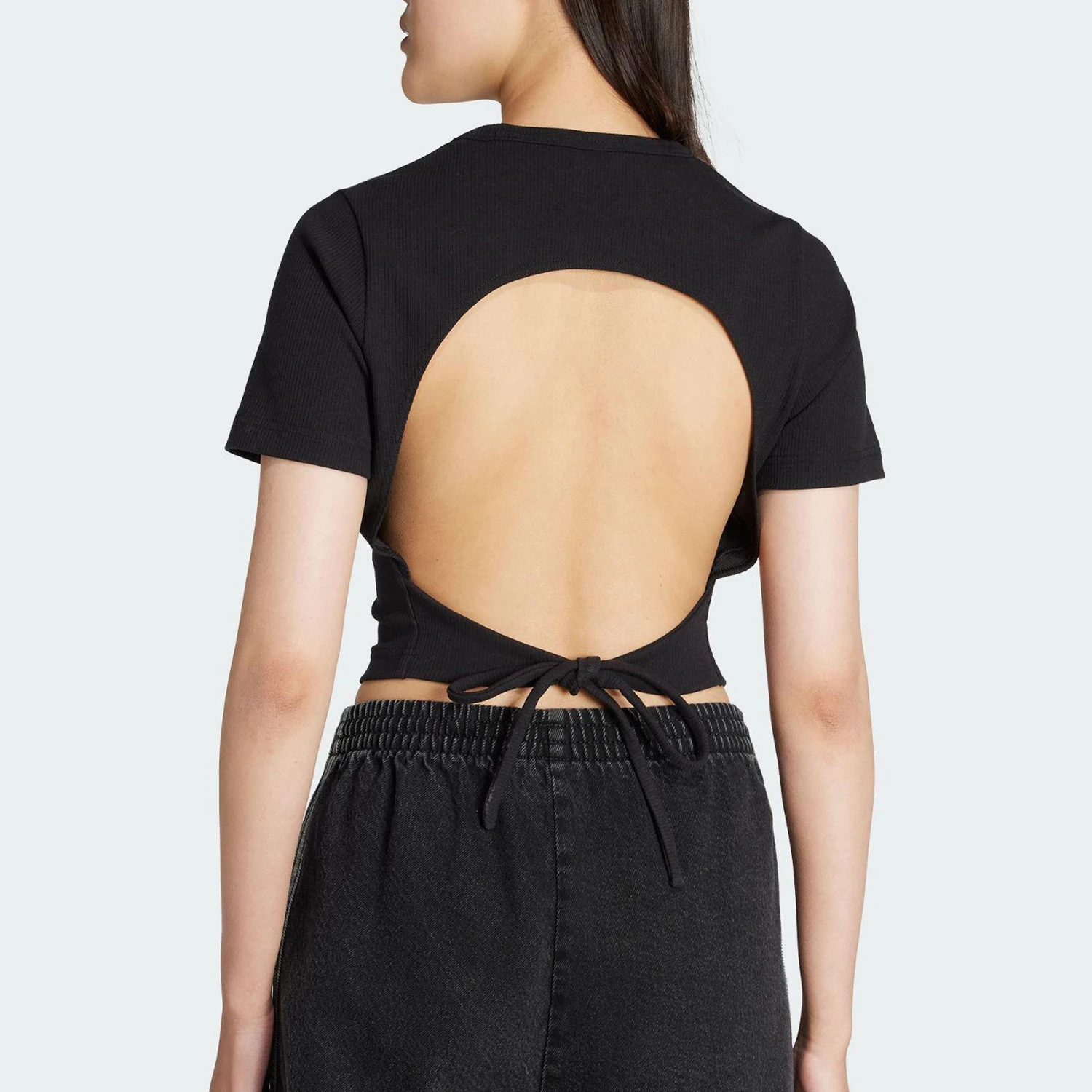 Adidas genuine Trefoil Women's Back-cutout Knitted Breathable Short Sleeve KC8804