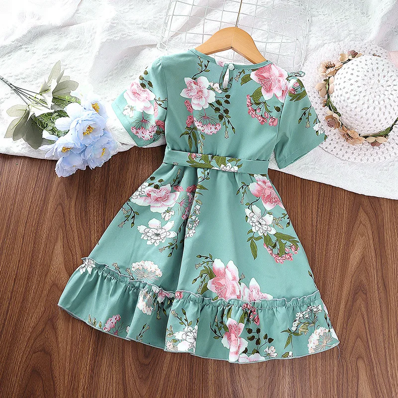 Girls Dress Summer 2023 Teen Floral Pattern Beach Dress For Girl Bohemia Princess Children Dresses Costume 4 5 6 7  Years