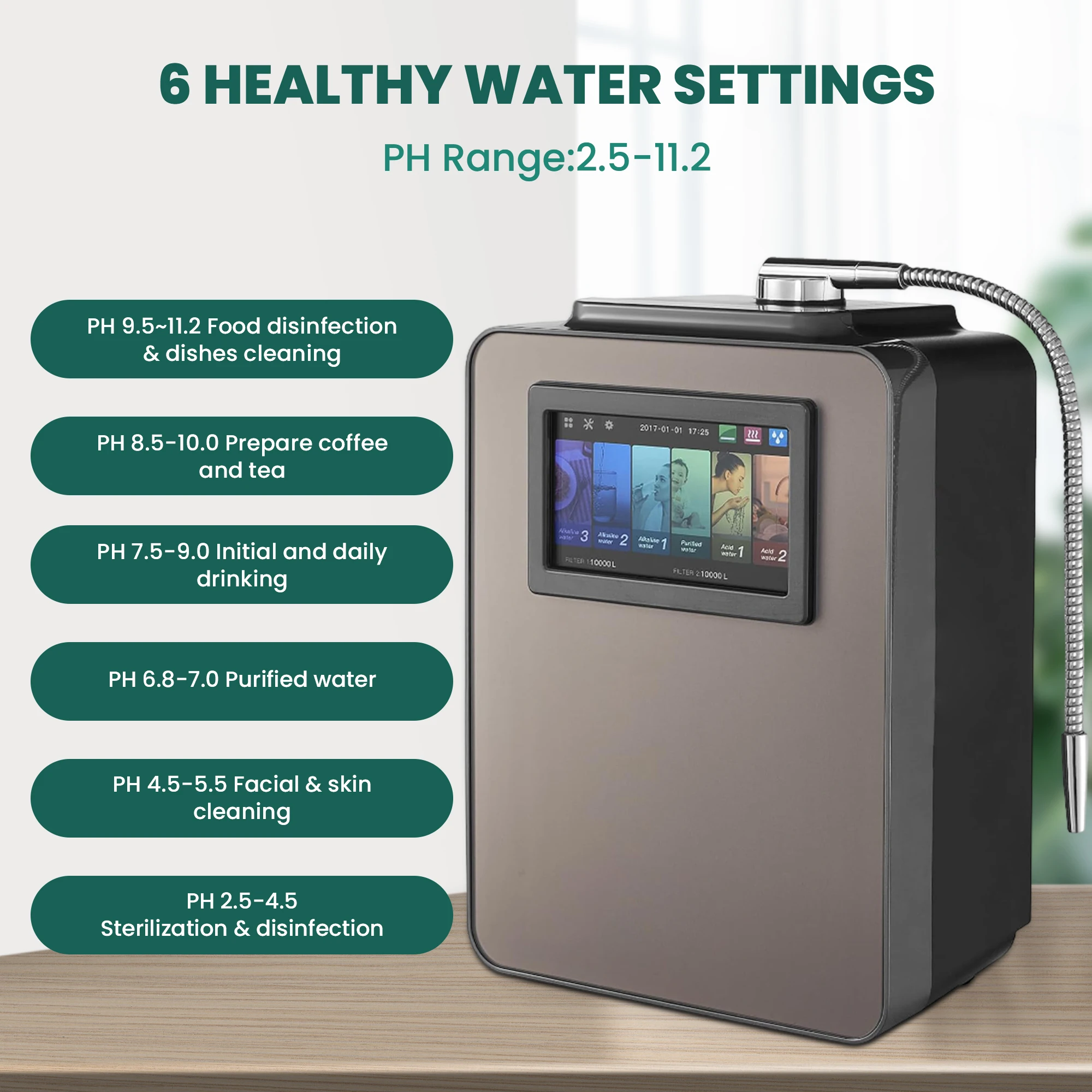 Platinum coated alkaline water machine 7-inch color touch screen electric household