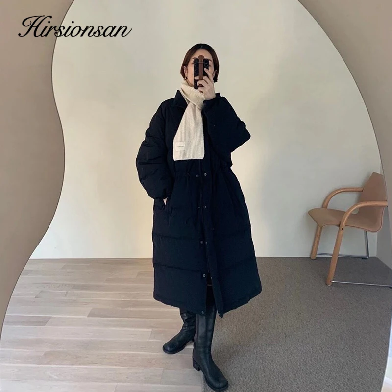 Hirsionsan Winter Thicken Long Down Jackets Women Loose High Waist Puffer Clothing 2023 Casual 90% White Duck Female Down Coats