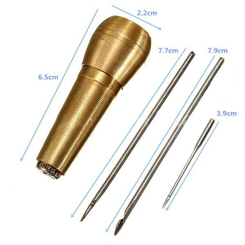 Leather Sewing Kit DIY Leather Sewing Awl Needle with Copper Handle Set Leather Canvas Tent Shoes Repairing Tool
