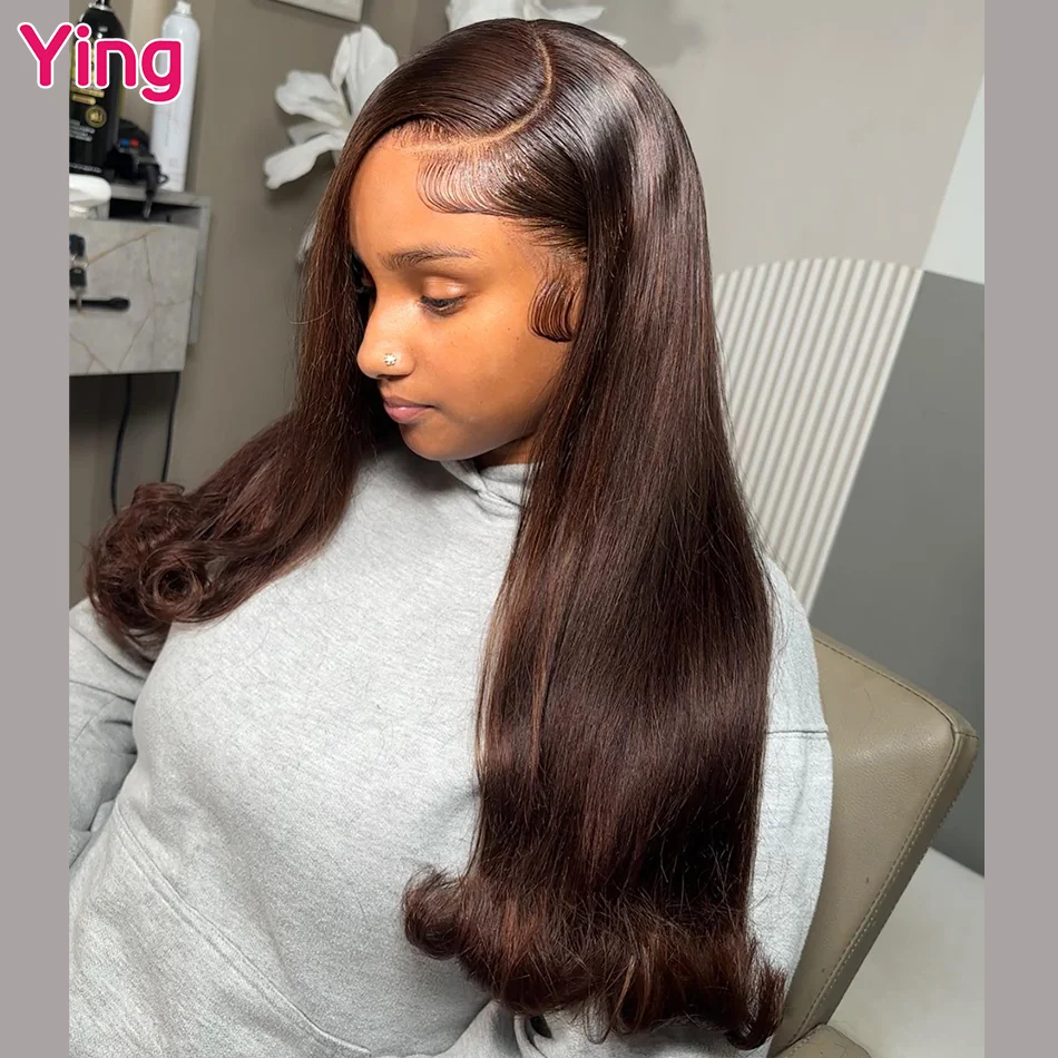 

Ying Brazilian Hair 1B Chocolate Brown Colored 200% Bone Straight 13x6 Transparent Lace Front Wig 13x4 Lace Front Wig PrePlucked