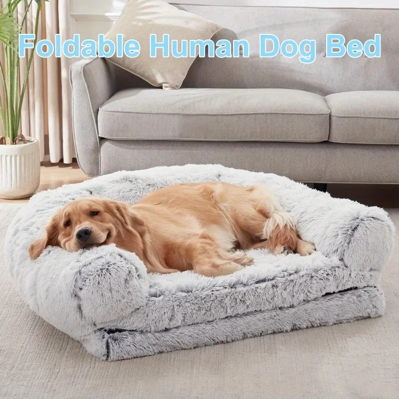 Round Dog Bed Plush Pet Bed Winter Thickened Pad Sleeping Bed Sofa Removable Pad Small Large Kennel for Large Dogs and People