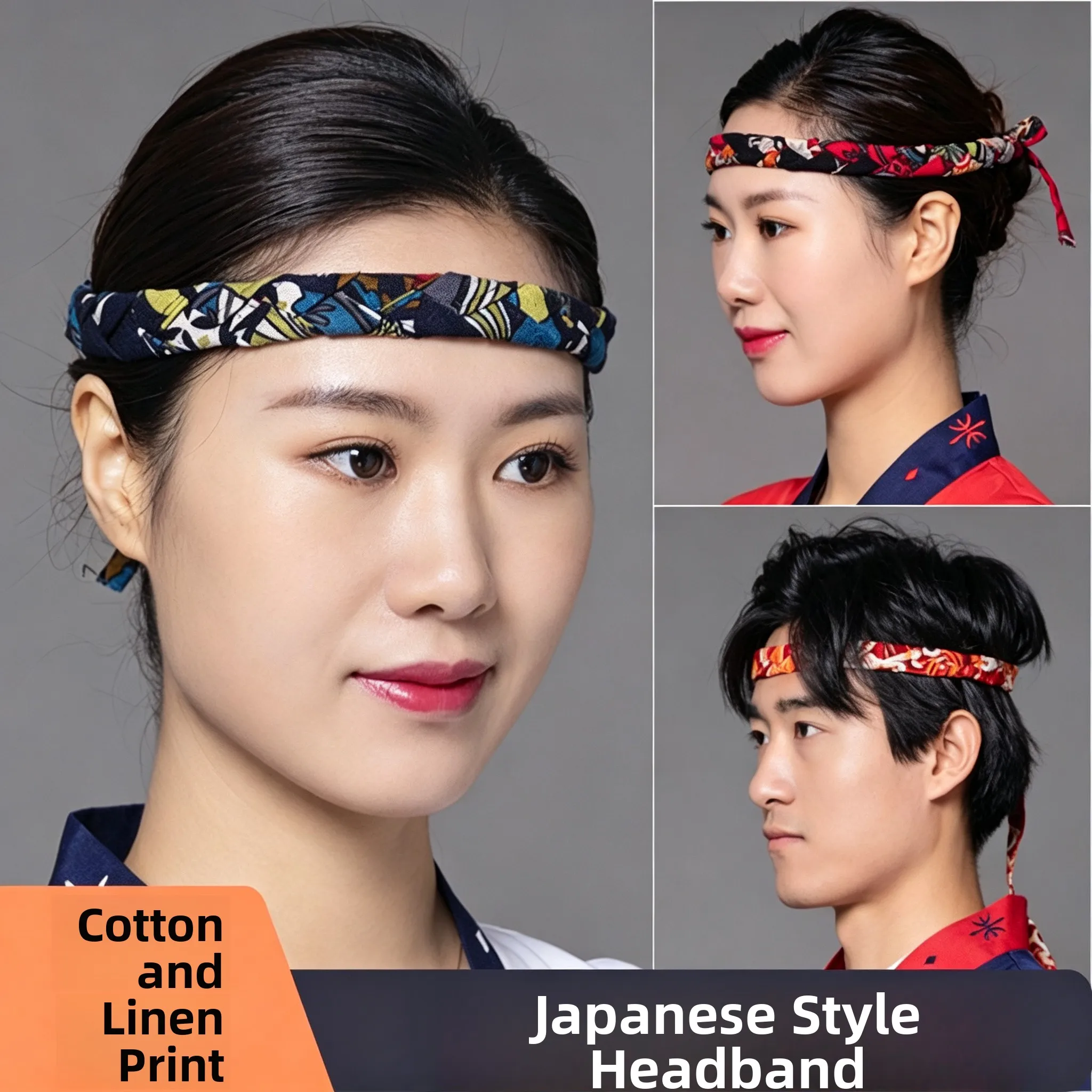 Japanese Style Handmade Woven Sweat Absorbent Hair Tie for Sushi Restaurant And Izakaya Kitchen Apron Headband Chef's Headband
