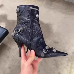 Stivaletti Slim da donna firmati di lusso moda eleganti scarpe a punta stivaletti corti da donna con tacco alto sottile