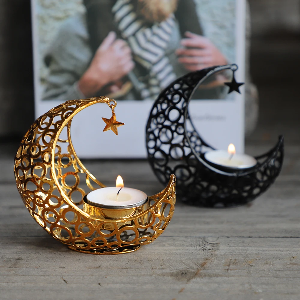 1Pcs Vintage New Ramadan Kareem Metal Candlestick Eid Mubarak Decoration Light Luxury Wedding Muslim Party Eid Al AdhaGift