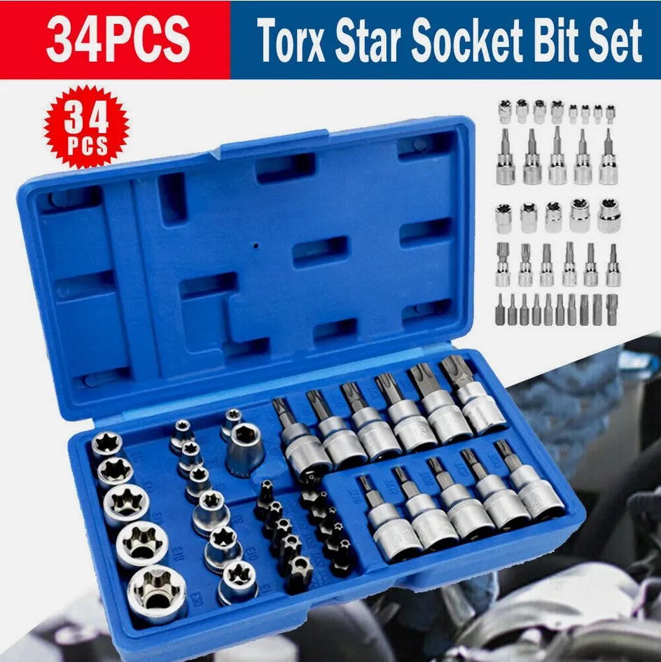 34Pcs Torx Socket Set Female E Torx Socket Set 1/4