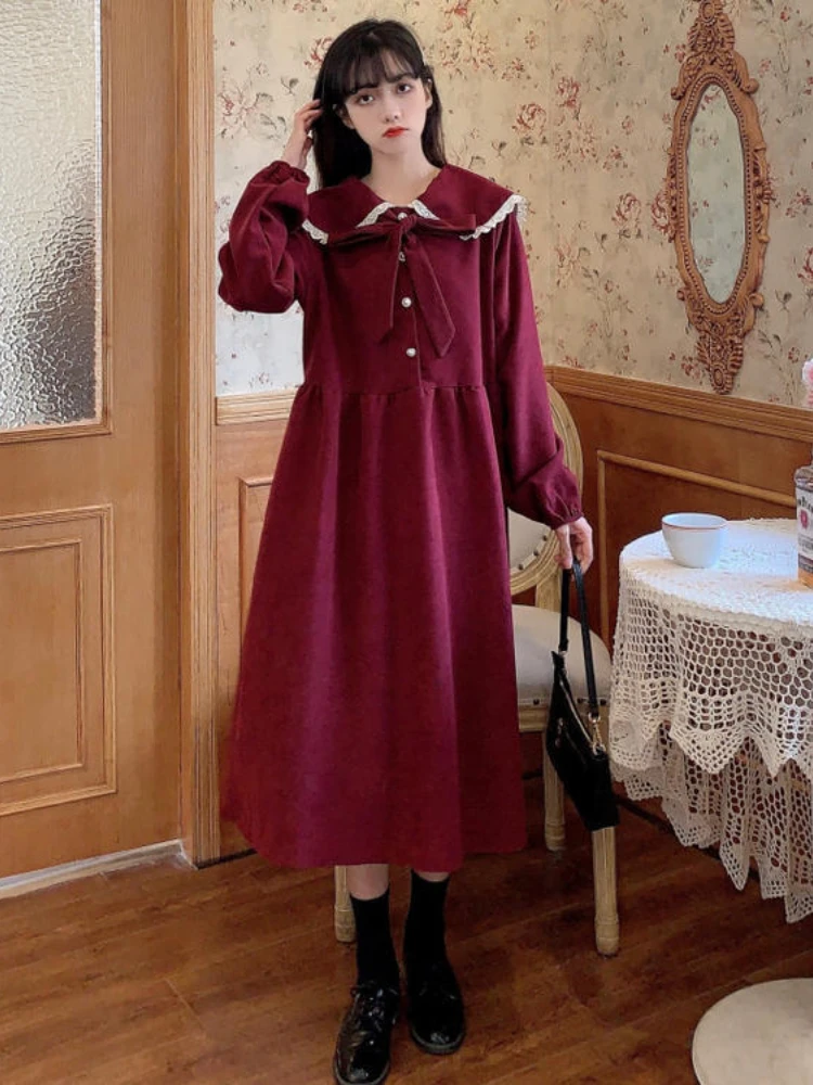 Y2k Chic Oversized Dress for Women Patchwork Robe Femme 2024 Vestidos De Mujer Sweet Peter Pan Collar Vintage Slim Waist Dresses