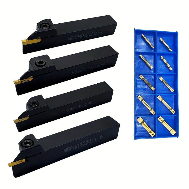 Portautensili per scanalatura MGEHR1010 MGEHR1212 MGEHR1616 MGEHR2020 MGEHR2525 MGEHR3232 Tornitura con scanalatura esterna + 10 pezzi di inserti MGMN