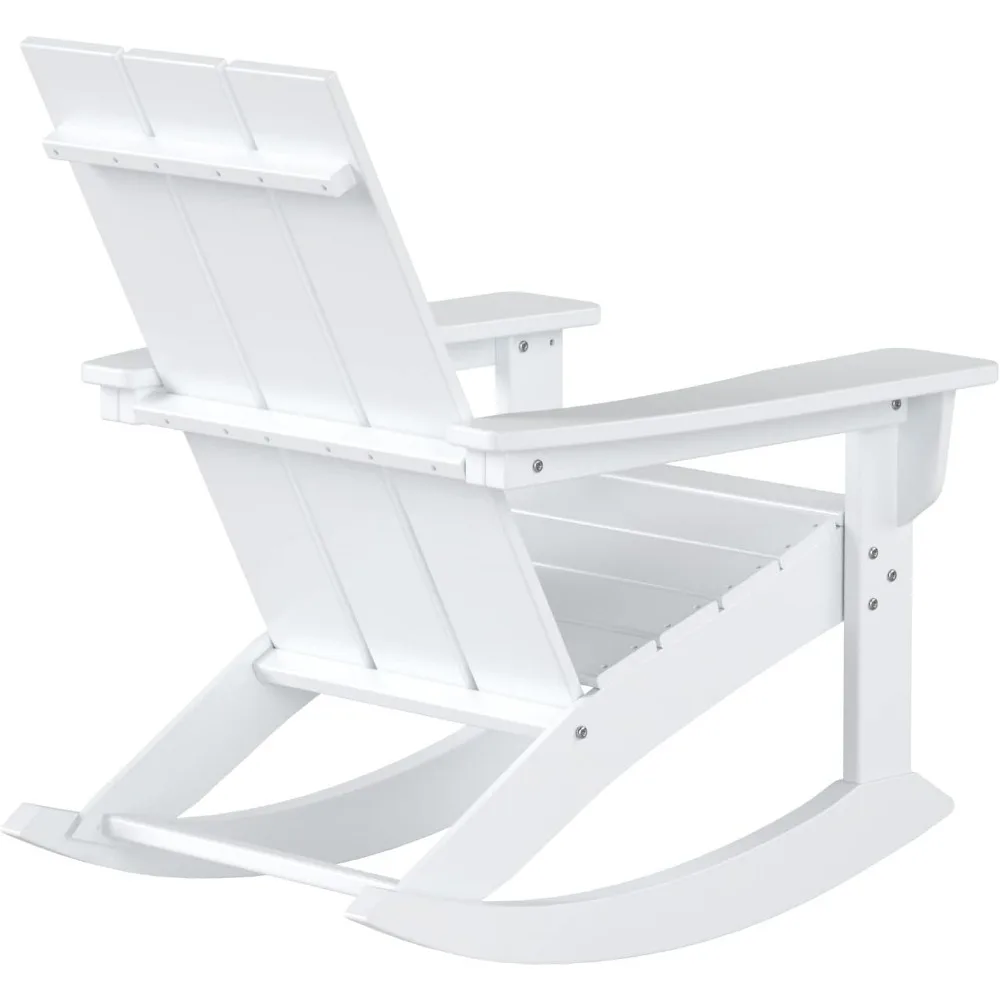 Zestaw 2 krzeseł bujanych na patio, odporne na warunki atmosferyczne, z polimerowego drewna, krzesło bujane adirondack, nowoczesne, w stylu farmhouse, białe krzesło bujane.