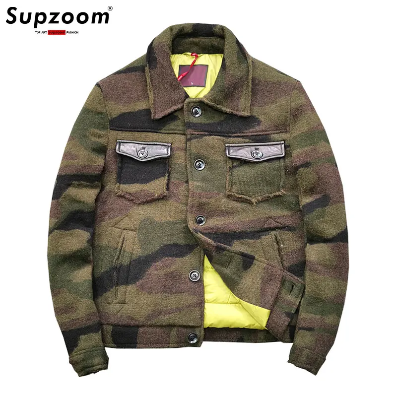 Supzoom-casaco de lã casual espessado, jaqueta quente, design de camuflagem de malha, moda superior, patchwork, nova chegada, inverno, 2023