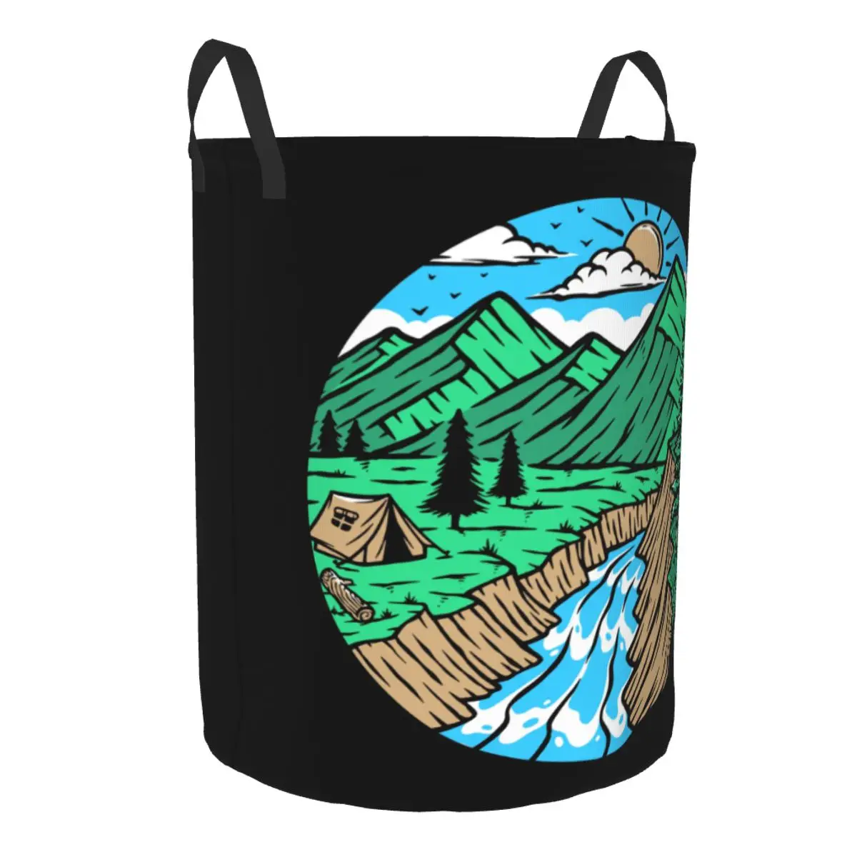 Custom Adventure Camping Mountain Nature River Laundry Hamper Large Clothes Storage Basket Toys Bin Organizer for Kids