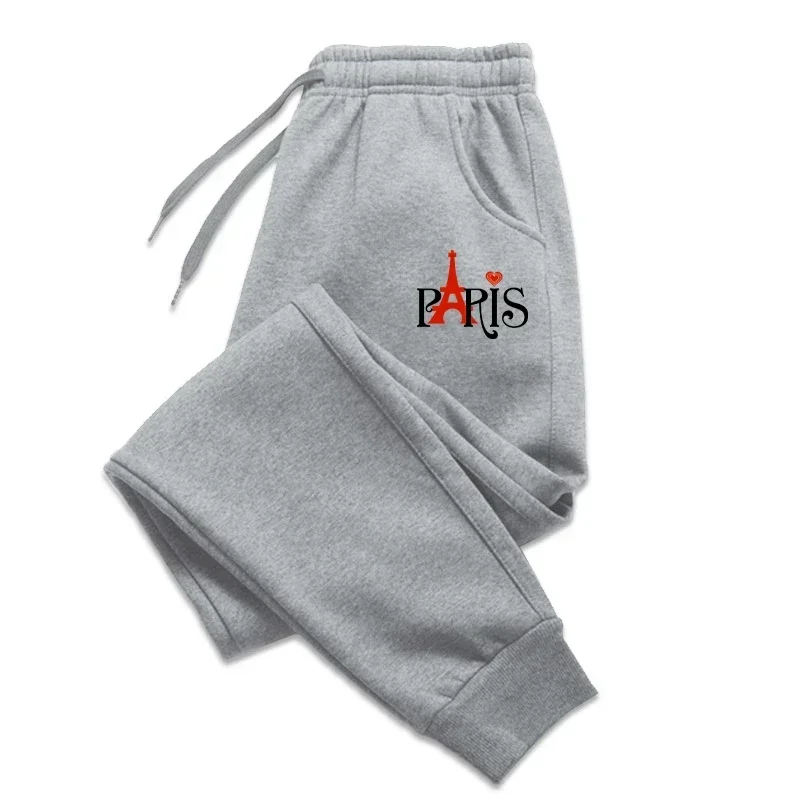 Paris Print Pants Women Autumn Stylish Gym Trousers with Adjustable Drawstring Waist Casual Running Sweatpants