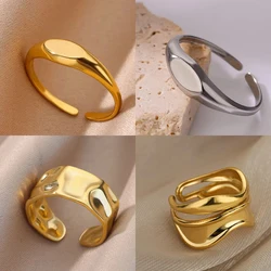 Tiny Oval Rings For Women Gold Color Stainless Steel Geometric Openning Ring Wedding Statement Jewelry 2024 Trend Gift BFF