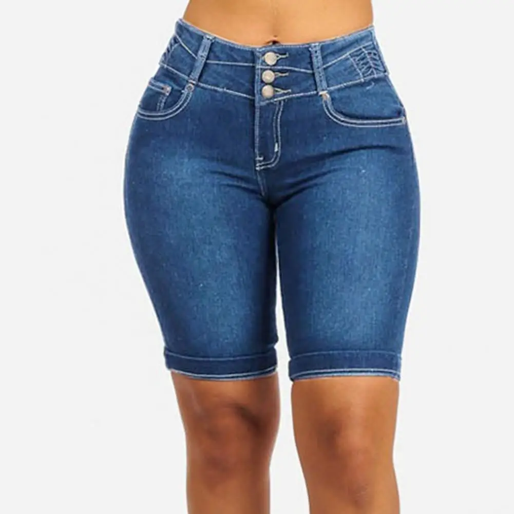 Trendy  Denim Shorts Wear-resistant Bodycon Slim Jeans Shorts Mid Rise Soft Women Shorts for School