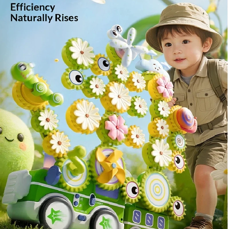 Children's educational toys - Electric multi-function gear building blocks - Flower car - Girl's birthday gift
